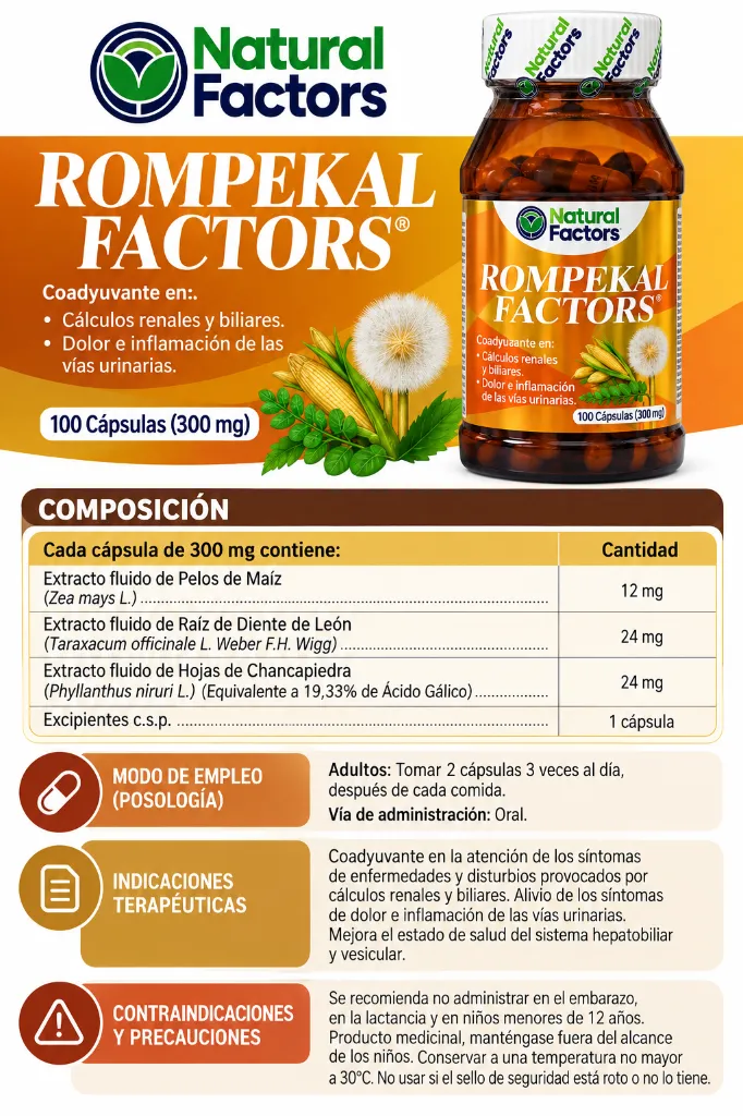 Etiqueta informativa de Rompekal Factors.webp