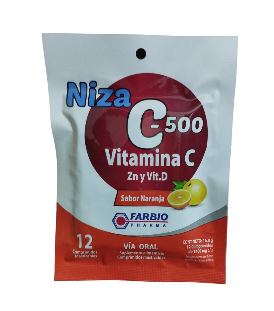 NIZA VITAMINA C 500 ZINC Y VITAMINA D SOBRE X 12 TABLETAS
