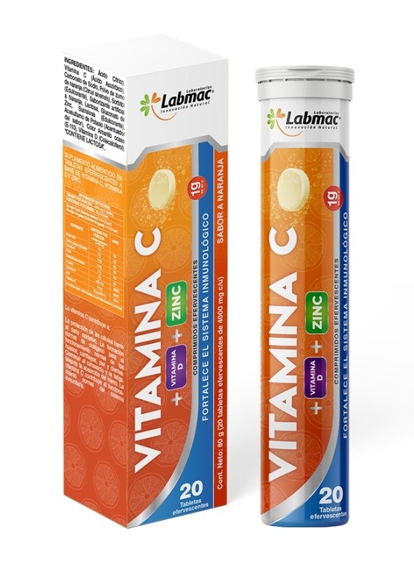 VITAMINA C EFERVESCENTE + ZIN + D3 20 TABLETAS LABMAC