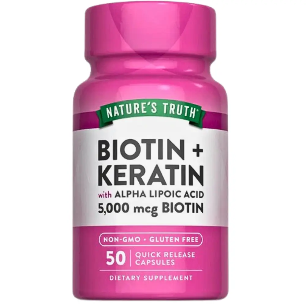 BIOTIN + KERATIN 50 CAPSULAS 5000 MCG NATURES TRUTH