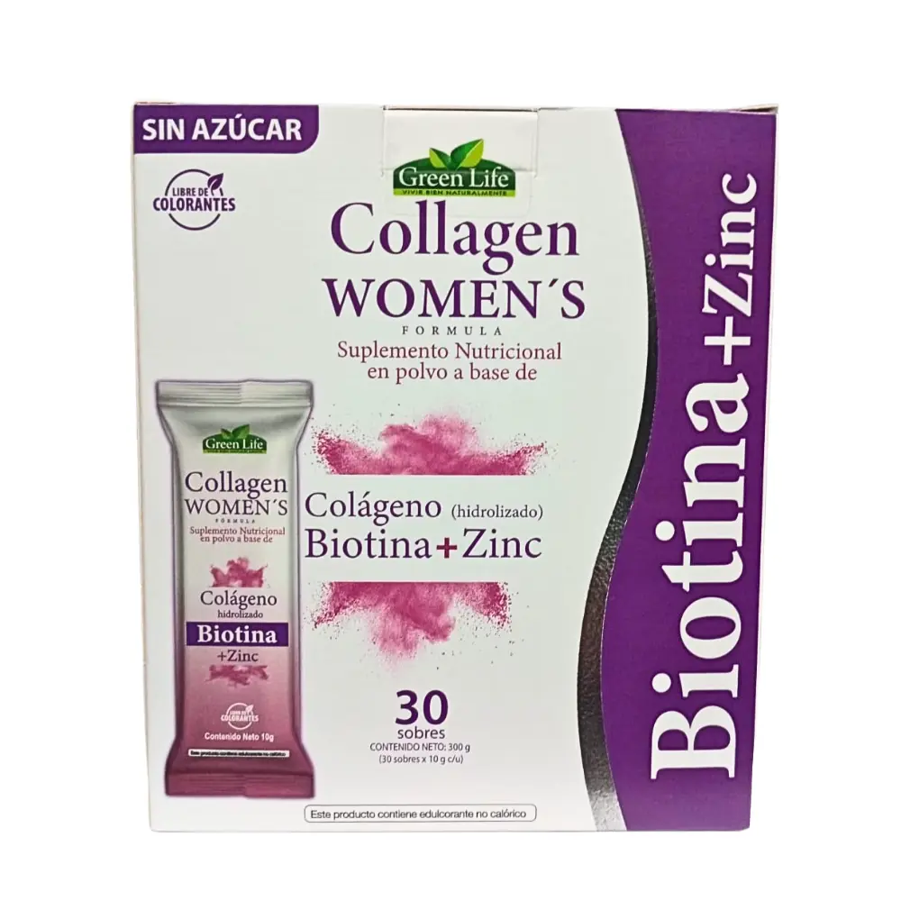 COLLAGEN WOMENS COLAGENO BIOTINA + ZINC 30 SOBRES GREEN LIFE
