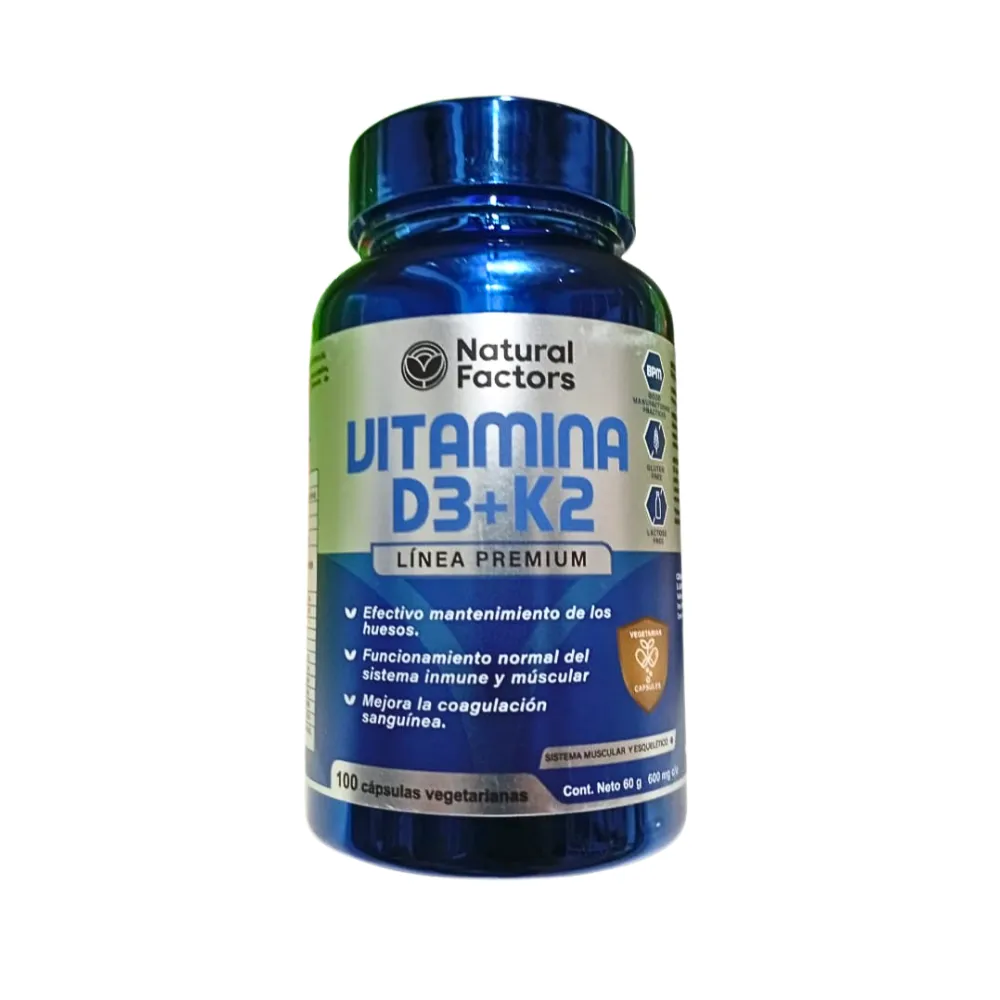VITAMINA D3 + K2 100 CAPSULAS 600 MG FACTORS