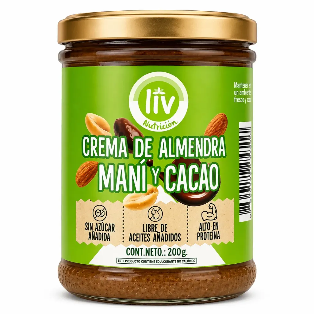 [LIV-0056] CREMA DE ALMENDRA MANI Y CACAO 200 G LIV