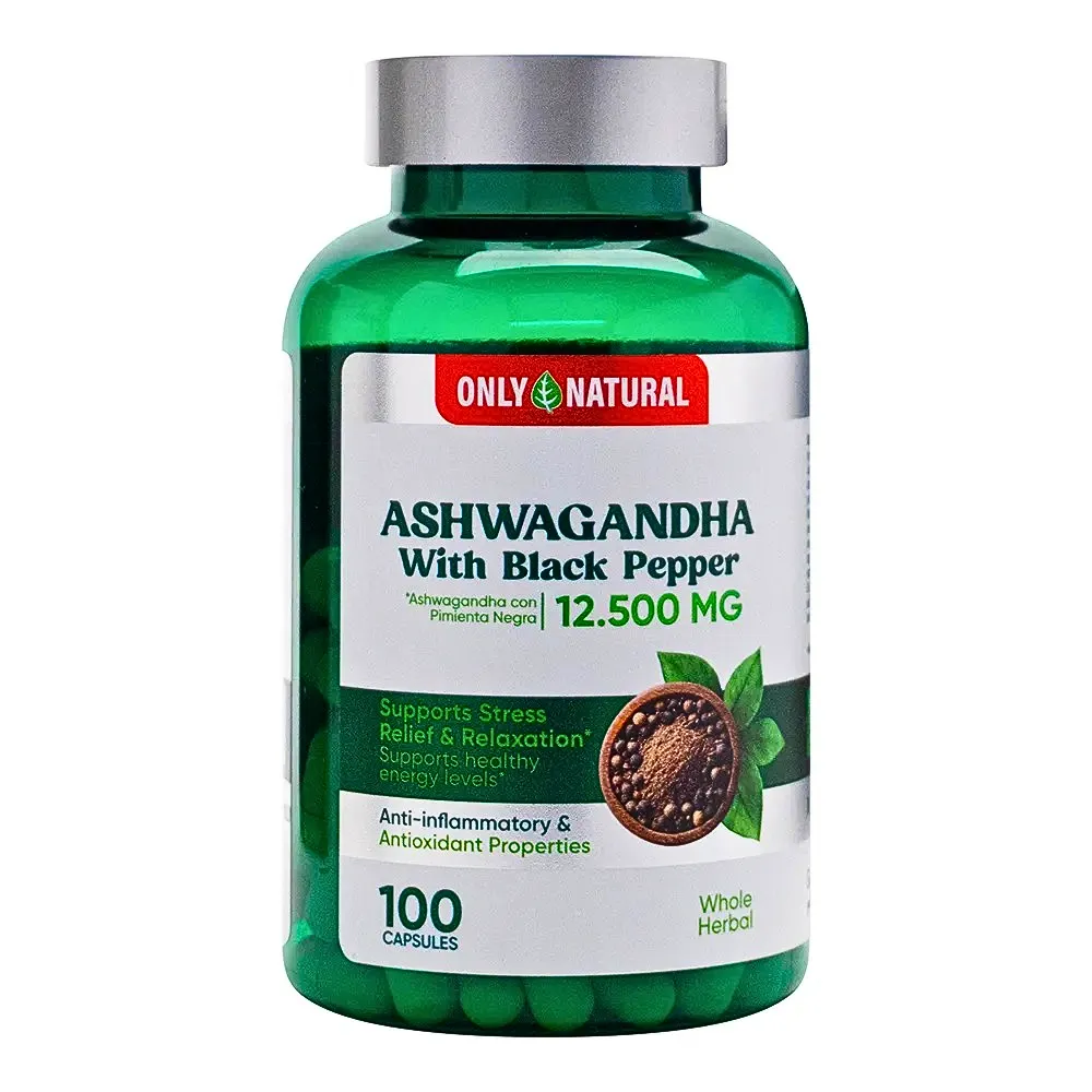 ASHWAGANDHA WITH BLACK PEPPER 100 CAPSULAS 12500 MG ONLY NATURAL