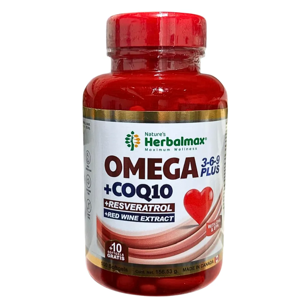 OMEGA 369 PLUS + COQ10 + RESVERATROL 110 SOFTGELS HERBALMAX