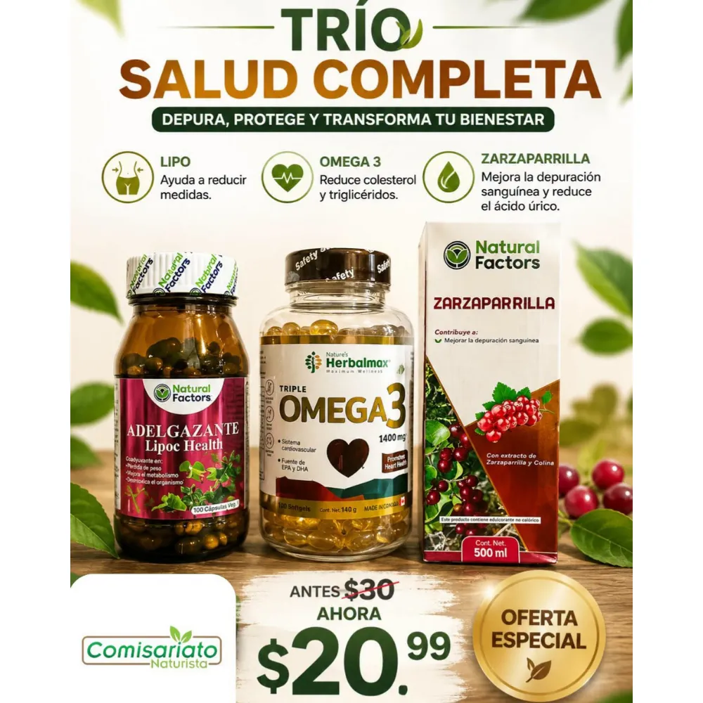 TRIO SALUD COMPLETA LIPOC+OMEGA 3 100 CAP+ZARZAPARRILLA