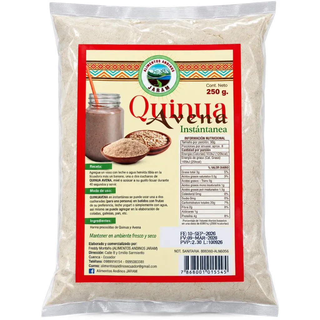 QUINUA AVENA POLVO FUNDA 250 G ALIMENTOS ANDINOS