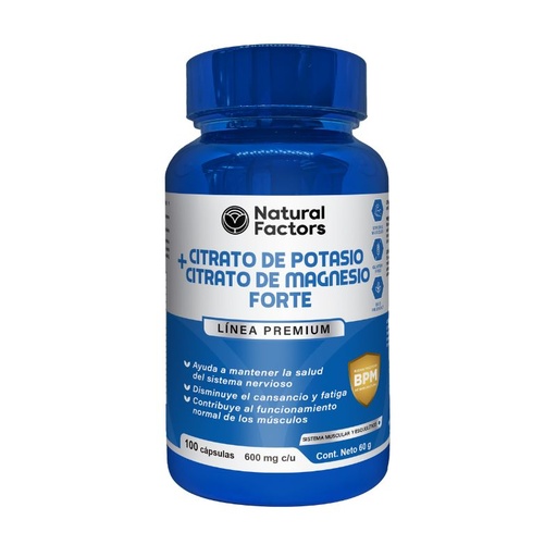 [NTF-0049] CITRATO DE POTASIO + CITRATO DE MAGNESIO 100 CAPSULAS 600 MG FACTORS