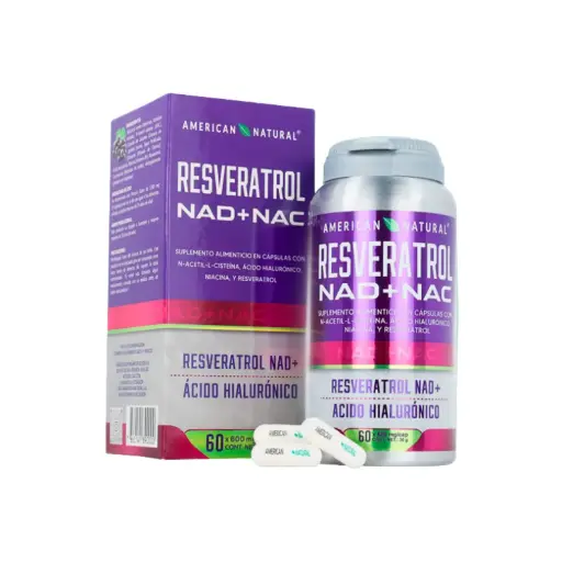 [AMN-0006] RESVERATROL NAD+NAC 60 CAPSULAS 600 MG AMERICAN NATURAL