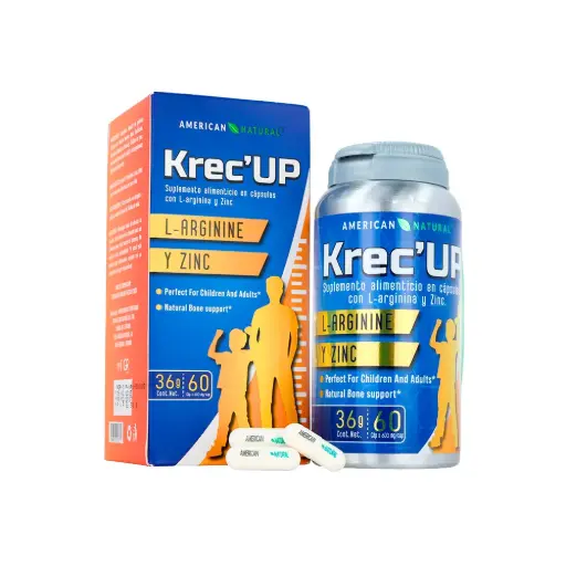 [AMN-0003] KREC UP L-ARGININE Y ZINC 60 CAPSULAS 600 MG AMERICAN NATURAL