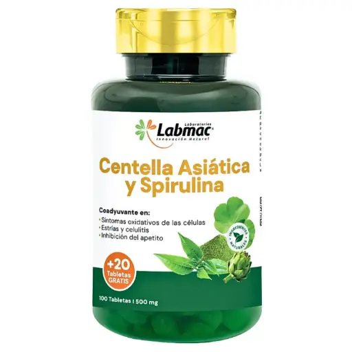 [LBM-0032] CENTELLA ASIATICA SPIRULINA 120 TABLETAS 500 MG LABMAC